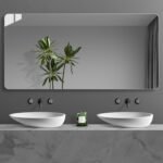 Horizontal bathroom mirror with rounded corners and no light