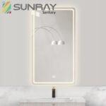 Sandblasted large square horizontal bathroom mirror with rounded corners and sandblasted double buttons - Image 3