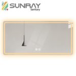 Sandblasted large square horizontal bathroom mirror with rounded corners and sandblasted double buttons - Image 2