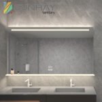 Sandblasted square bathroom mirror with a horizontal sandblasted strip and acrylic panel - Image 3