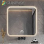 Sandblasted square bathroom mirror with motion sensor light