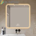 Sandblasted square bathroom mirror with motion sensor light - Image 4