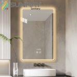 Sandblasted square vertical bathroom mirror with light