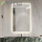 Sandblasted square vertical bathroom mirror with light - Image 3