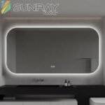 Square bathroom mirror with large rounded corners and without sandblasting