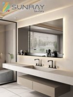 Square bathroom mirror without sand - blasting, unrounded corners and with three buttons - Image 5