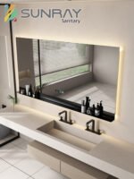 Square bathroom mirror without sand - blasting, unrounded corners and with three buttons - Image 2