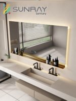 Square bathroom mirror without sand - blasting, unrounded corners and with three buttons - Image 3