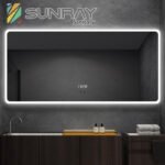 Square bathroom mirror without sand - blasting, with hand - swept induction and outer sand - blasting