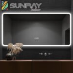 Square bathroom mirror without sand - blasting, with hand - swept induction and outer sand - blasting - Image 2