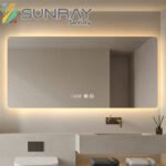Square bathroom mirror without sandblasting, with rounded corners and light
